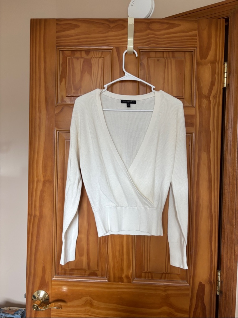 Banana Republic Cream Wrap-Front Long Sleeve Top